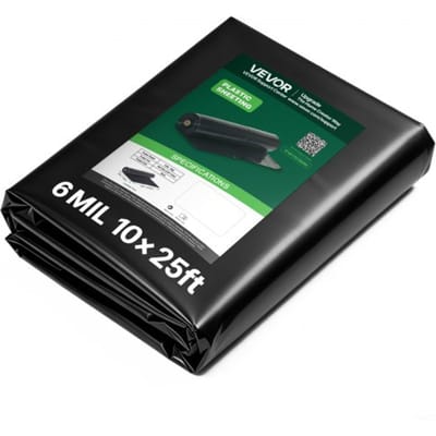 VEVOR Polyethyleenfolie 3,05 x 7,62 m Tuinfolie 0,15 mm Onkruidbestrijdingsdoek Zwart, Plastic rol voor tuinieren, zeildoek, schildersdoek, kruipruimteafdekking, dampremmende laag, onkruidbestrijding