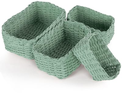 Cosensi - Recycled Paper Rope Baskets - Opbergmanden Set - Groen - Duurzaam en stijlvol - Perfect voor elke ruimte - Geschikt voor badkamer en woon...