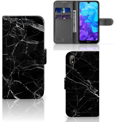 Boekhoesje voor Huawei Y5 (2019) Bookcase Marmer Zwart - Origineel Cadeau Vader