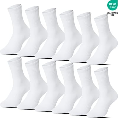 12 Paar Sportsokken met Arch Support Crew Lengte - Casual Daily Sokken - Wandelsokken - Katoen - Wit - Maat 39-42 - Heren Dames Unisex - Zomersokken B-6202