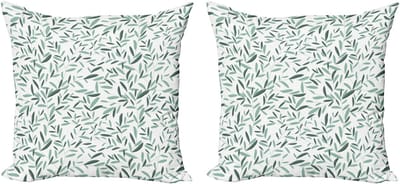 ABAKUHAUS Saliegroene kussenhoezenset (2 stuks), Zomerse tuinbladeren, 50 cm, Reseda groen wit