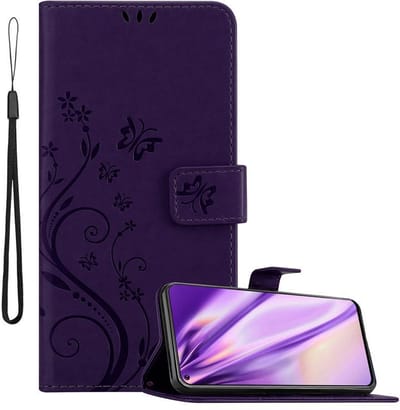 Cadorabo Hoesje geschikt voor Samsung Galaxy A8s in BLOEMEN DONKER PAARS - Beschermhoes in bloemmotief met magnetische sluiting, standfunctie en kaartsleuven Book Case Cover Etui