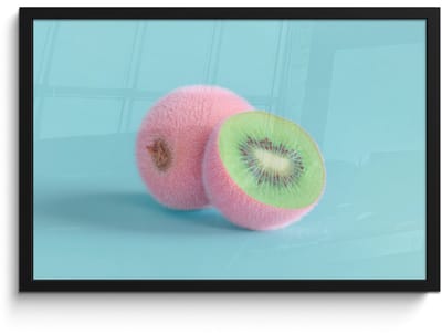 Poster in lijst - Fotolijst 60x40 cm - Posters - Kiwi - Blauw - Surrealistisch - Posterlijst zwart - Decoratie - Wanddecoratie woonkamer - Muurdecoratie slaapkamer