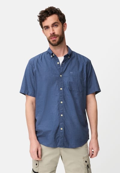 camel active Korte mouwen shirt van linnenmix - Maat menswear-M - Indigo Blau