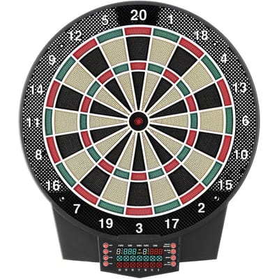 Cible de fléchettes électronique, Cible de fléchettes de 391 mm avec 43 jeux et plus de 320 variations pour jusqu'à 8 joueurs, 6 porte-fléchettes avec ailettes et 50 pointes souples, Couleur