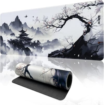 Muismat Grote Bureaumat, XXL Muismat Gaming (900x400mm), Anti-Slip Japanse Toetsenbord Muismat, Gaming Muismat met Gestikte Randen, Grote Muismatten voor Bureau, Laptop, Thuis, Kantoor