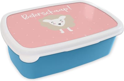 Broodtrommel Blauw - Lunchbox - Brooddoos - Get well soon - Quotes - Roze - Schaap - 18x12x6 cm - Kinderen - Jongen