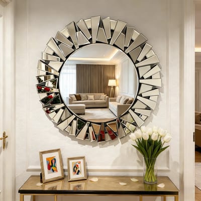 Artloge Wandspiegel - Ronde Zonnestraal Spiegel Design - 80cm Groot - Zilver