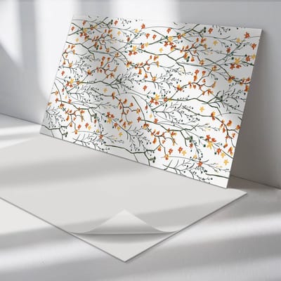 Wallfluent Vinyl Wandpaneel - Achtergrond met bloemenpatroon Zelfklevend Wandpaneel - 100 cm x 50 cm - Oranje PVC wandpaneel - 1 stuk - Rechthoekig Wandbekleding Vinyl - Bloemen en planten Wandpaneel - PVC Muurpaneel - Wandpaneel Keuken en Badkamer