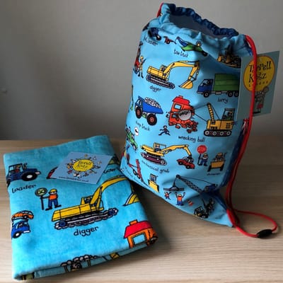 Tractor werkvoertuigen kinder handdoek met sporttas / trekkoord tas / zwemtas - Tyrrell Katz