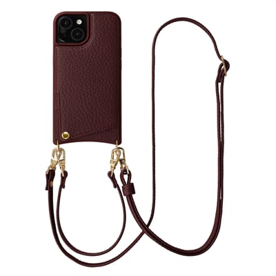 Selencia Hoesje - Geschikt voor Apple iPhone 15 - Backcover met koord en pashouder - Bold Burgundy