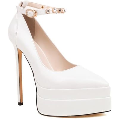 Merk Enkelgesp Strass Plateauschoenen Lente Hoge Hak Mode Pumps Bruids Bruiloft Dames Feestschoenen, Maat 43 36 wit