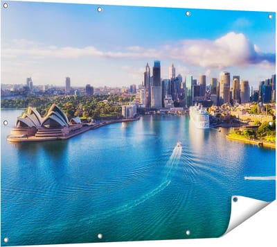 Gards Tuinposter Sydney Stad bij de Haven - 120x90 cm - Tuindoek - Tuindecoratie - Wanddecoratie buiten - Tuinschilderij