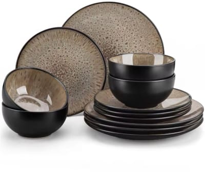Zamira Serviesset - 12 delig - 4 persoons - Bruin - Dinerborden - Bordenset - Ontbijtborden - Diepe borden - Servies - Keukenservies