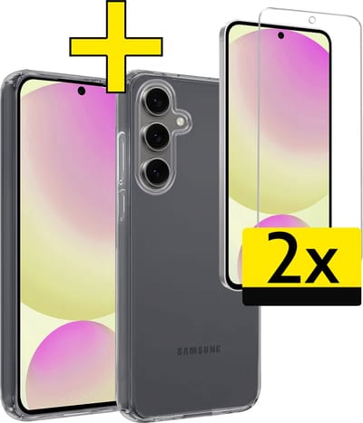 Hoesje - Met 2x Screenprotector - Geschikt voor Samsung Galaxy S24 FE - Sterk & Shockproof - Back Cover - Siliconen Case - Telefoon Hoes - Telefoonhoesjes - Transparant
