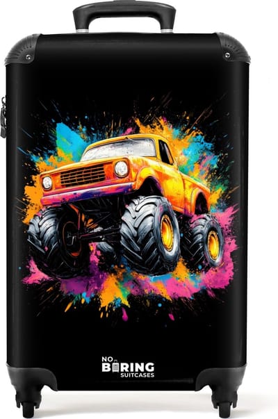 NoBoringSuitcases.com® - Kinderkoffer jongen - Kindertrolley jongens - Monstertruck met kleurrijke graffiti - Handbagage koffer lichtgewicht - Reiskoffer trolley kinderen - Rolkoffer met wieltjes - Past binnen 55x40x20 en 55x35x25