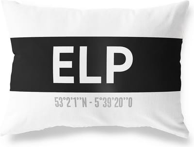 Tuinkussen ELP - DRENTHE met coördinaten - Buitenkussen - Bootkussen - Weerbestendig - Jouw Plaats - Studio216 - Modern - Zwart-Wit - 50x30cm