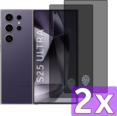 Casemania Privacy Glas Geschikt voor Samsung Galaxy S25 Ultra - Screenprotector Glas Gehard - Met werkend Fingerprint Sensor - Volledige Bescherming - 2 Stuks