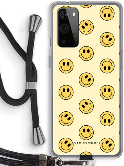 Case Company® - Hoesje met koord geschikt voor OnePlus 9 Pro hoesje met Koord - Smiley N°2 - Telefoonhoesje met Zwart Koord - Bescherming aan alle Kanten en Over de Schermrand