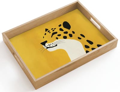 Dienblad hout 40x30 cm - Schootdienblad - Cheetah - Illustratie - Geel - Borrelplank rechthoek - Plateau dienbladen