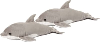 WNF pluche dolfijn - 2x - knuffeldier - grijs - 40 cm - onderwater knuffeldier - speelgoed knuffel