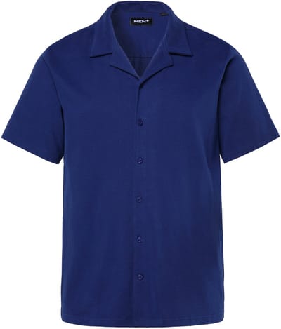 Men Plus - Heren - Jersey overhemd korte mouw Cubaanse kraag Cuba fit - Nachtblauw - Maat 3XL