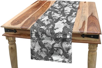 ABAKUHAUS Gecko-tafelrok – Boho hagedis – 40x180 cm – Grijs/Wit