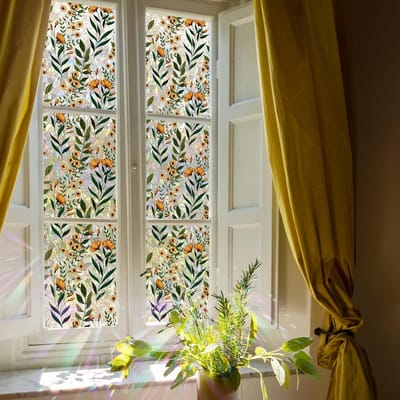 Dailygoods- Privacyfolie Statisch - Retro Gele Bloemen - Anti-UV - Raamdecoratie zonder Boren - Dubbelzijdige Raamsticker - 43 x 300 cm