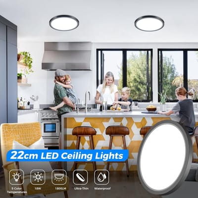 Moderne 22cm LED Deckenlamp met 5 kleuren en IP54 waterdicht, 18W voor woonkamer, badkamer en gang