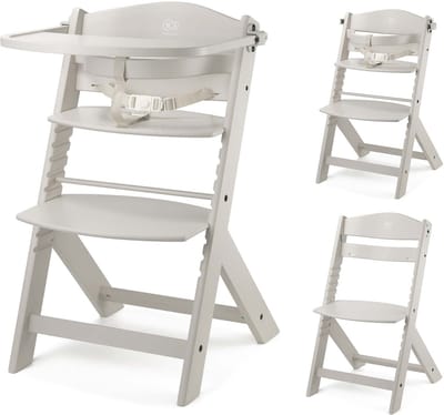 Kinderkraft ENOCK - Houten Kinderstoel 3-in-1 - Hoge babystoel - Hoogte verstelbaar in 5 niveaus - 3-punts gordels - Tot 10 jaar - Beige