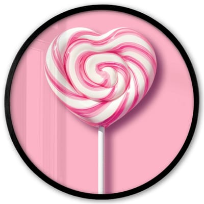 Poster in lijst Rond - Fotolijst 40x40 cm - Posters - Snoep - Lolly - Hart- Roze - Ronde posterlijst zwart - Decoratie - Wanddecoratie woonkamer - Muurdecoratie slaapkamer