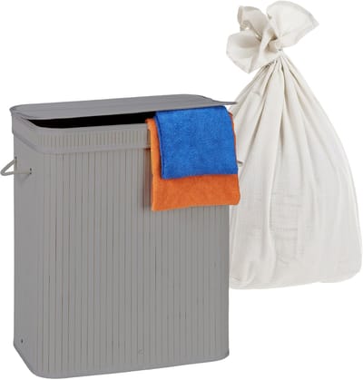 Wasmand 2 vakken - 100 liter - bamboe - grijs