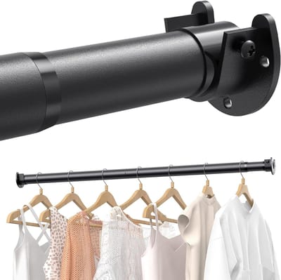 Kledingstang 43-71cm, Traploos Verstelbaar, Belastbaar Tot 30kg, Zwart, IJzer, Wandmontage