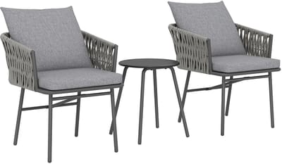 Balkonset 2 personen - Tuinset - Bistroset - Grijs - Weerbestendig - 3 delig - 2 stoelen - 2 personen - Gecoat staal - Onderhoudsvrij staal