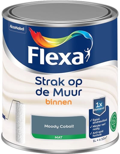 Flexa - Strak Op De Muur Binnen Mat - Moody Cobalt - Mengverf - 1 L