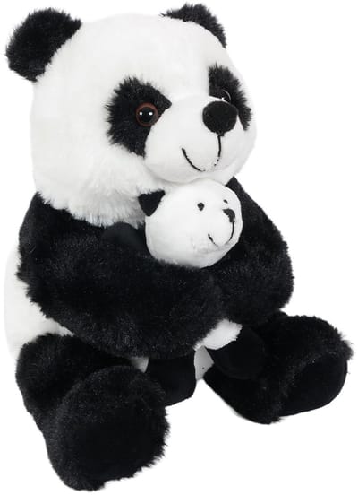 PIA Soft Toys - Pluche Knuffel Panda met Baby - Zwart-Wit - Zittend - 22 cm