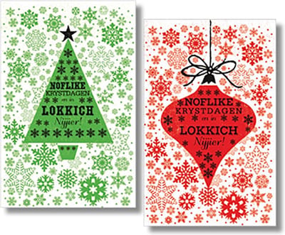 MGPcards - 2 doosjes à 10 Luxe dubbele wenskaarten - Friese tekst - Kerst/Nieuwjaar - Foliebewerking - Witte envelop - 10.5 x 16 cm - 2 Motieven per doosje