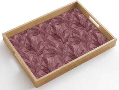Dienblad hout 50x35 cm - Schootdienblad - Bladeren - Patroon - Paars - Borrelplank rechthoek - Plateau dienbladen
