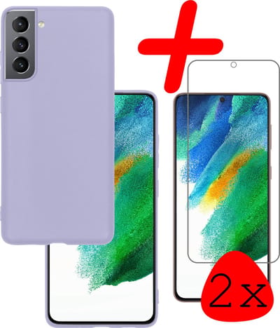 Hoesje Met 2x Screenprotector - Geschikt voor Samsung Galaxy S21 FE - Sterk & Shockproof - Back Cover - Siliconen Case - Telefoon Hoes - Lila