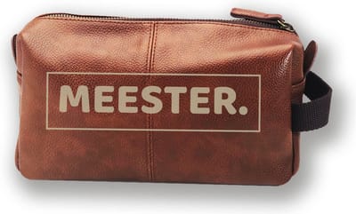Cadeau voor meester - leerkracht - Toilettas - Lederen tas - meester - geschenk