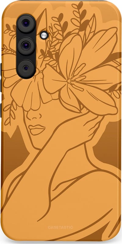Casetastic hoesje geschikt voor Samsung Galaxy A54 (2023) 5G - Dubbellaagse bescherming - Botanische Elegantie - Fashion Case - Goud Bruin Terracotta