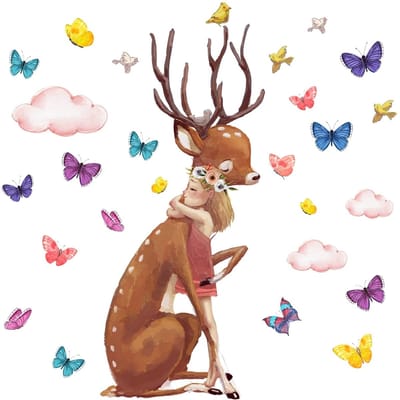 Dailygoods - ® Muurtattoo Beste Vrienden - Baby Muursticker Dieren en Vlinders - 73 x 68 cm