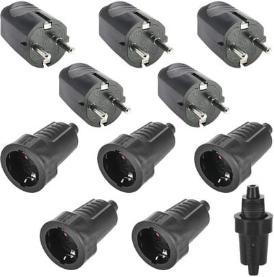 Schuko Stekkerset 5 Stuks voor Buiten, Waterdichte Rubber Coupler, 250V 16A, IP54, 2-Paals