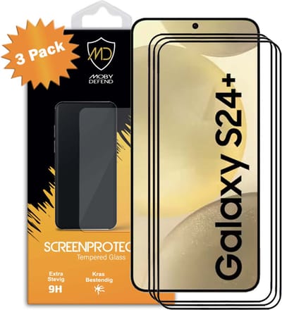 3-Pack MobyDefend Screenprotectors - Geschikt voor Samsung Galaxy S24 Plus (S24+) - Screensavers Met Zwarte Randen - Gehard Glas