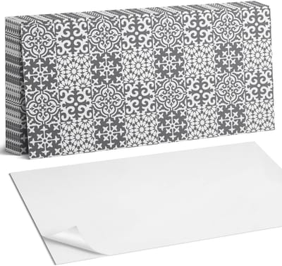 Coloray Plaktegels - Decoratieve patronen op tegels Zelfklevende Wandtegels - 40 cm x 20 cm - Grijs Plaktegels - 10 stuks - Rechthoek PVC Tegels - Plaktegels Badkamer - Vloertegels Zelfklevend - Vinyl Tegels - Portugese Tegels