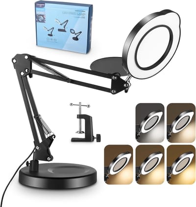 Vergrootlamp met Klem en Standaard - 15x Vergroting, 5 Kleurmodi en Dimbaar LED Licht