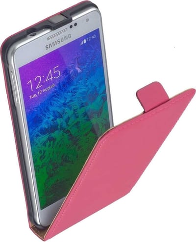 Lederen Roze Samsung Galaxy Alpha Flip Case Cover Hoesje