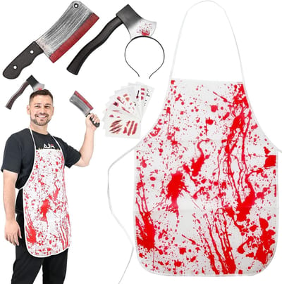 Halloween Slachterskostuum Set met Bloedige Schort en Haaraccessoires voor Carnaval en Themapartijen met Vampiers en Zombies