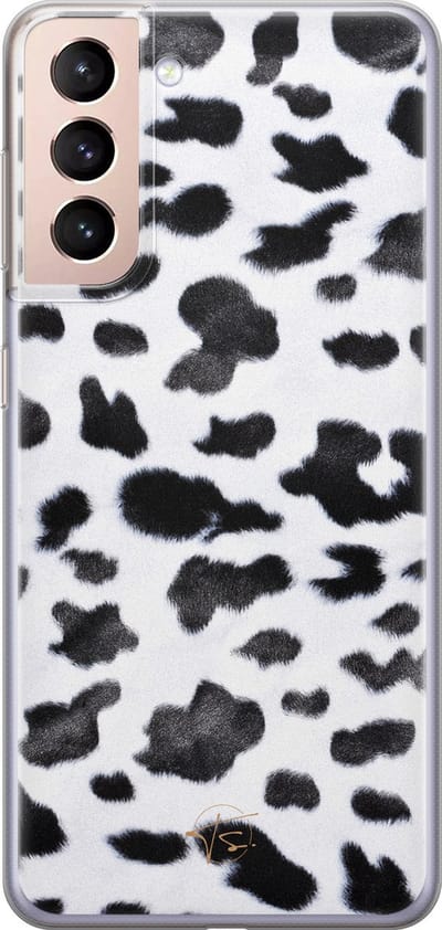 Hoesje geschikt voor Samsung Galaxy S21 Plus - Koeienprint - Soft Case - TPU - Print - Zwart - Mooie Telefoonhoesjes