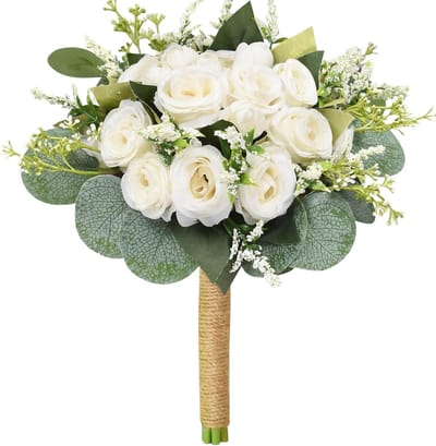 Bruidsboeket - Bruidsboeket bruidsmeisje - Bruiloft decoratie - Kunstzijde rozen - 229 cm - Wit ivoor